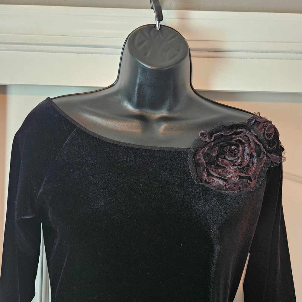 Vintage Black Velvet Sheath Dress  Small Whimsigoth Gothic Dark Romantic Minimal